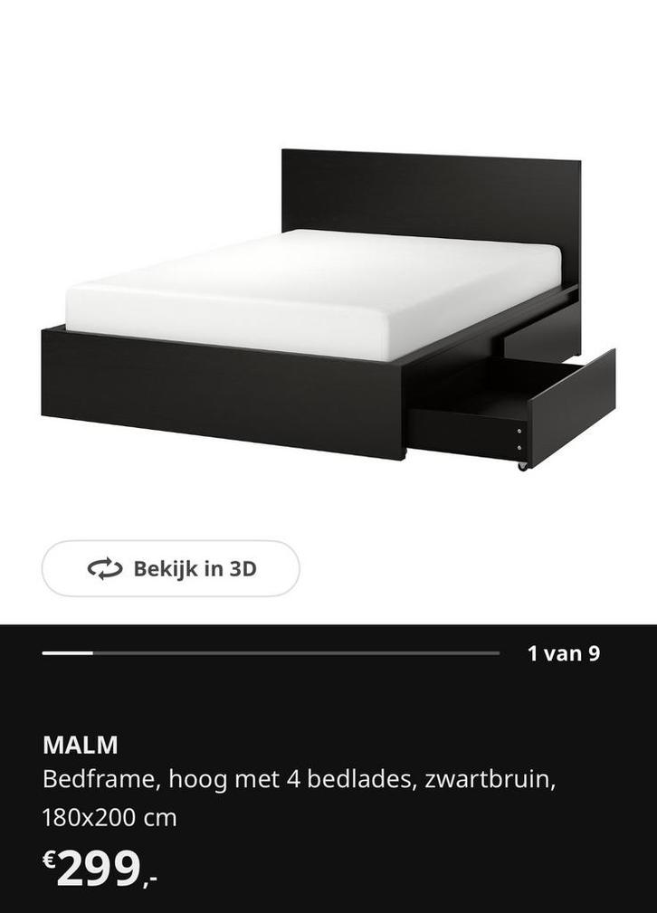 Malm bedframe 180x200 + lattenbodem - goede staat, Huis en Inrichting, Slaapkamer | Bedden, Gebruikt, Tweepersoons, 180 cm, 200 cm