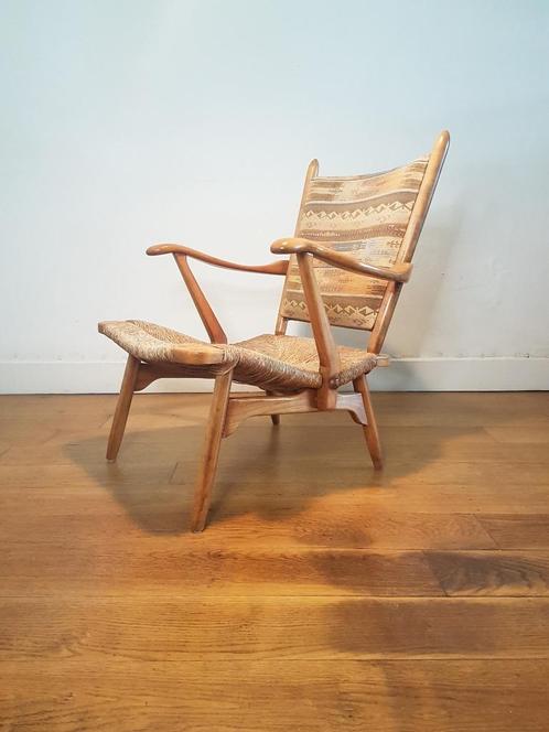 Fauteuil van de Ster Gelderland uit de jaren '50., Huis en Inrichting, Fauteuils, Gebruikt, Hout, Riet of Rotan, Stof, 50 tot 75 cm