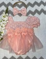 NIEUW, zalmroze feestjurkje met vast rompertje, maatje 62, Ophalen of Verzenden, Nieuw, Meisje, Jurkje of Rokje