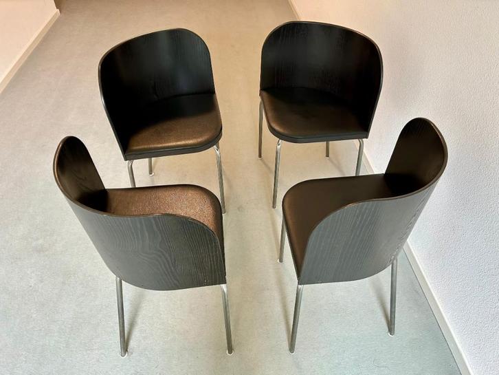 4 zwarte IKEA Fusion Stoelen, Huis en Inrichting, Stoelen, Gebruikt, Vier, Hout, Metaal, Zwart, Ophalen