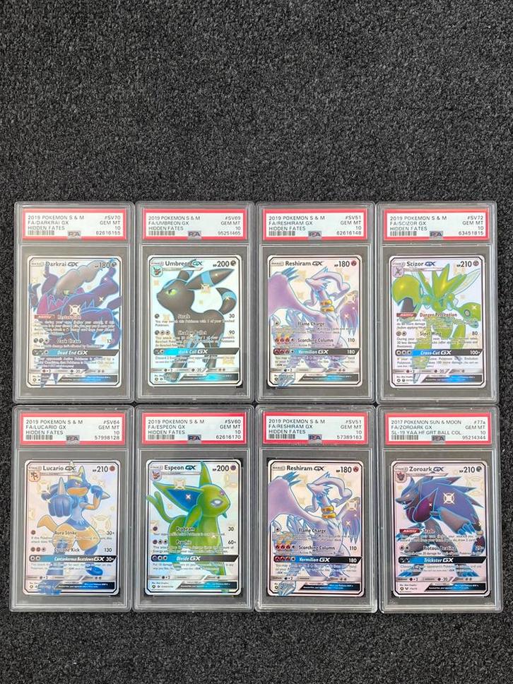 Pokémon 8x PSA 10 GX #SV Hidden Fates - ook los te koop, Hobby en Vrije tijd, Verzamelkaartspellen | Pokémon, Zo goed als nieuw