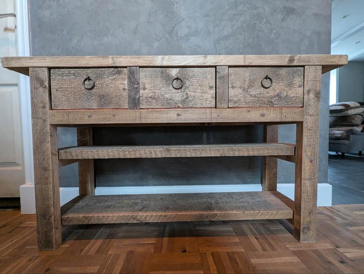 Stoere Landelijke Sidetable met 3 Lades - Nieuw, Huis en Inrichting, Tafelonderdelen, Ophalen