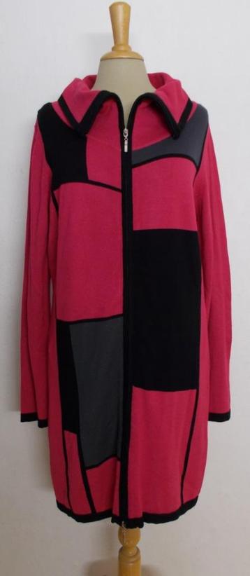 Mooi zwart/fuchsia roze/grijs lang vest! 42 beschikbaar voor biedingen
