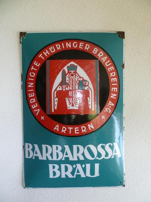 EMAILLE RECLAMEBORD"BARBAROSSA BRAU"UIT JAREN 30, Verzamelen, Merken en Reclamevoorwerpen, Gebruikt, Reclamebord, Ophalen of Verzenden