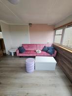 Slaapbank roze velours, Ophalen, Stof, 200 tot 250 cm, Slaapbank