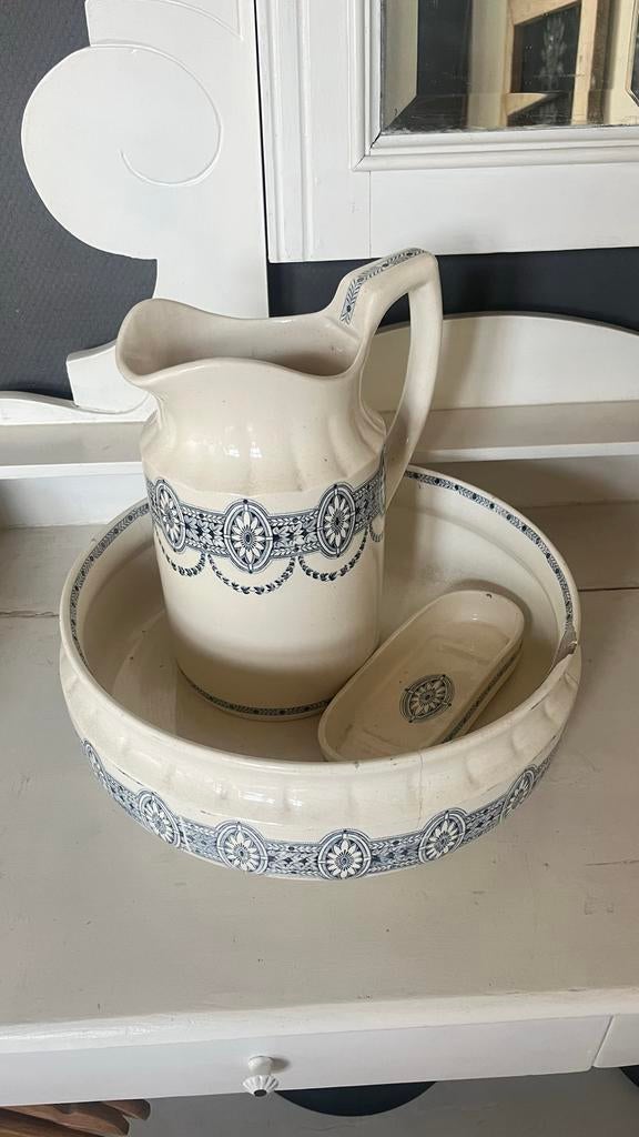 Oude Lampetset met blauw decor van spree, Ophalen of Verzenden