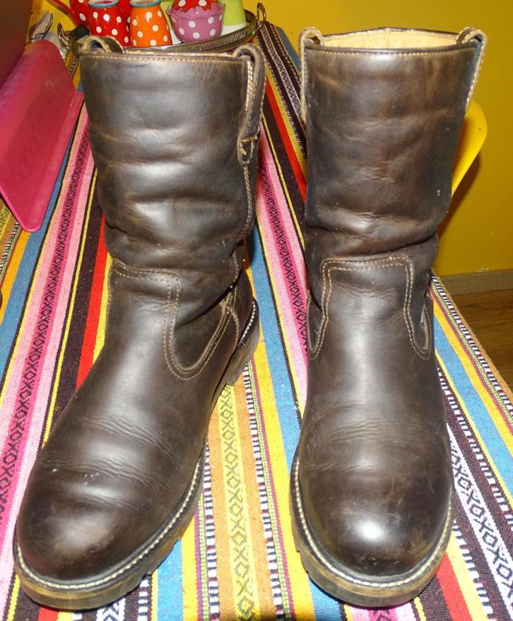 MANFIELD BRUINE LEREN HERENLAARZEN-DAMESLAARS--MT 41-BREDE, Kleding | Dames, Schoenen, Zo goed als nieuw, Lage of Enkellaarzen