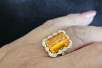 Gouden Vintage ring madeira citrien en diamant. 2025/377, ., Geel, Ophalen of Verzenden, Zo goed als nieuw