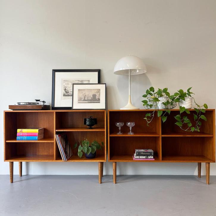 - Vintage dressoir, 2 delen, teak, Deens -, Huis en Inrichting, Kasten | Dressoirs, Gebruikt, 100 tot 150 cm, 25 tot 50 cm, Ophalen of Verzenden