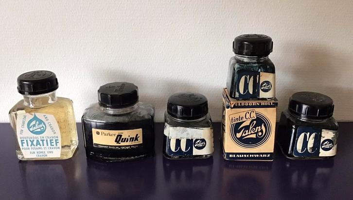 Vijf oude Inktpotten van Parker en Talens, Antiek en Kunst, Antiek | Kantoor en Zakelijk, Ophalen of Verzenden