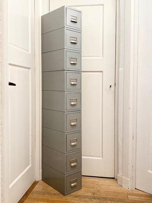Negen (9) vintage metalen archiefkasten/ladekasten/, Huis en Inrichting, Kasten | Ladekasten, Gebruikt, 150 tot 200 cm, Minder dan 50 cm