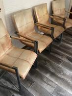 4 eethoekstoelen echt leer cognac, Ophalen, Gebruikt, Overige kleuren, Metaal