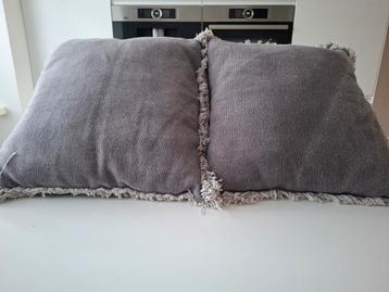 2 Sierkussens Antraciet met Franjes beschikbaar voor biedingen