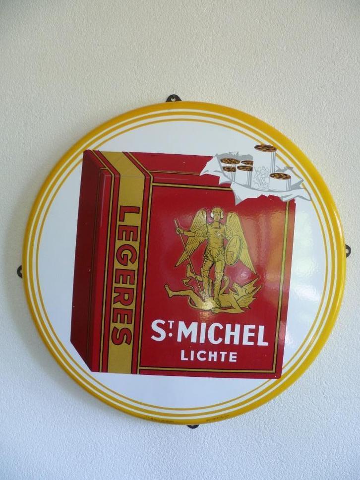 EMAILLE RECLAME BORD"ST.MICHELS LICHTE SIGARETTEN"UIT 1953, Verzamelen, Merken en Reclamevoorwerpen, Gebruikt, Reclamebord, Ophalen of Verzenden