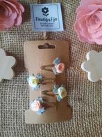 4 klikklak haarspeldjes 3 cm met zijde roosjes en vilt, Sieraden, Tassen en Uiterlijk, Kindersieraden, Ophalen of Verzenden, Nieuw