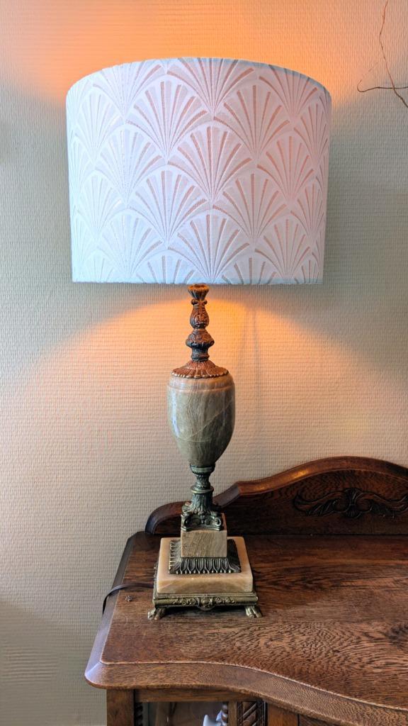 Tafellamp messing en bruin marmer, Huis en Inrichting, Lampen | Tafellampen, Zo goed als nieuw, Minder dan 50 cm, Metaal, Overige materialen