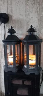 2 Lantaarns 40cm met kaars lampjes electr. UNIEK, Ophalen, Zo goed als nieuw, Overige materialen, Minder dan 25 cm