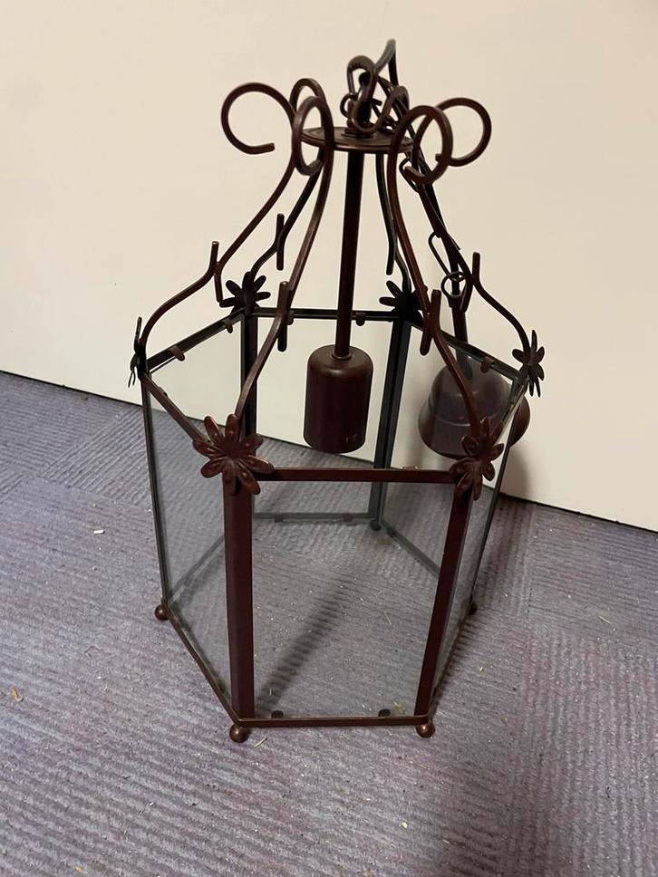 Set van 2 bronskleurige Glazen Lantaarns - Gaaf!, Huis en Inrichting, Lampen | Hanglampen, Zo goed als nieuw, Minder dan 50 cm