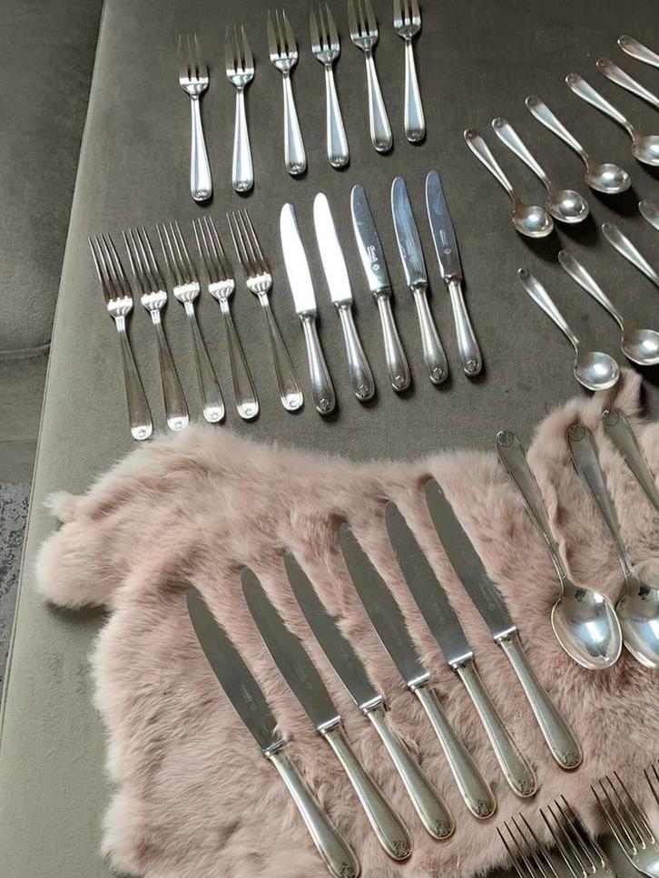 Christofle Vendome verzilverd antiek bestek uit Frankrijk 61, Antiek en Kunst, Antiek | Bestek, Ophalen