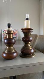 pair of vintage hout/messing lampen, Gebruikt, Ophalen of Verzenden, Boho, boerderijstijl, Minder dan 50 cm