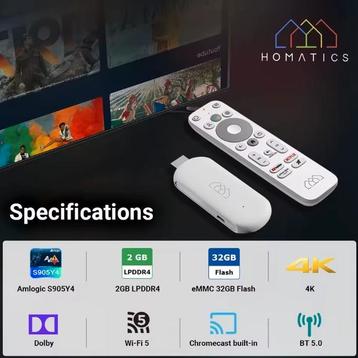 Homatics TV Stick 4K UHD Chromecast 2025 YouTube geen ads beschikbaar voor biedingen