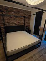 Zwart hemelbed met houten hoofdbord, Huis en Inrichting, Slaapkamer | Bedden, Ophalen, Zwart, Tweepersoons, Zo goed als nieuw