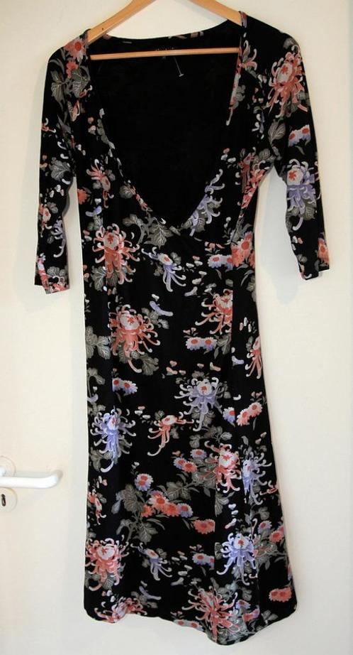 Top jurk jurkje vaste overslag zwart bloemen King Louie M 40, Kleding | Dames, Jurken, Zo goed als nieuw, Maat 38/40 (M), Zwart