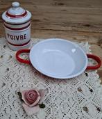 Frans brocante wit / rood emaille pannetje met 2 greepjes, Ophalen of Verzenden