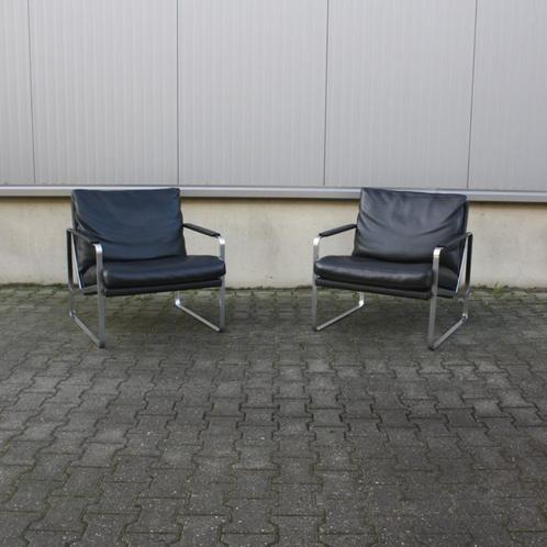 Fabricius Armchair zwart leder | Walter Knoll | ZGAN | 2 x, Huis en Inrichting, Fauteuils, Zo goed als nieuw, Leer, Metaal, 50 tot 75 cm