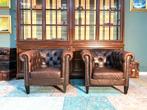 Twee Chesterfield club fauteuils bruin gevlamd, Ophalen of Verzenden, Zo goed als nieuw, 75 tot 100 cm, Leer