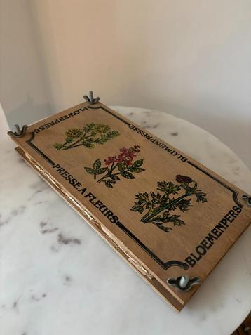 Vintage houten bloemenpers – met botanische illustraties beschikbaar voor biedingen