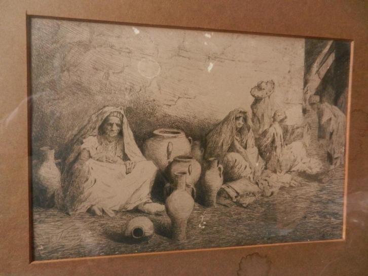Ets Markt in Tanger Eugene Tommasi (It.) ca. 1880 hxb: 18x26, Antiek en Kunst, Kunst | Etsen en Gravures, Ophalen of Verzenden