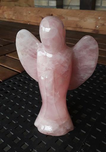 Grote zware 16 cm hoge rozenkwarts engel, Roze kwarts beschikbaar voor biedingen