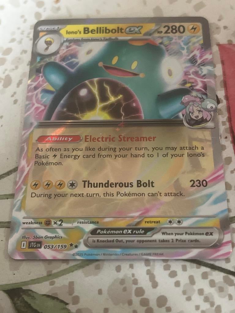 Pokemon Kaart - Iono's Bellibolt EX nmr 053/159, Ophalen, Zo goed als nieuw, Losse kaart, Foil