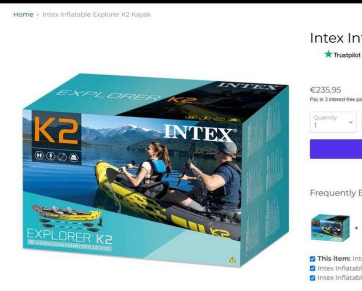 Intex explorer K2 kano kayak, Watersport en Boten, Kano's, Nieuw, Kajak, Twee personen, Opblaasbaar, Met peddels, Ophalen of Verzenden