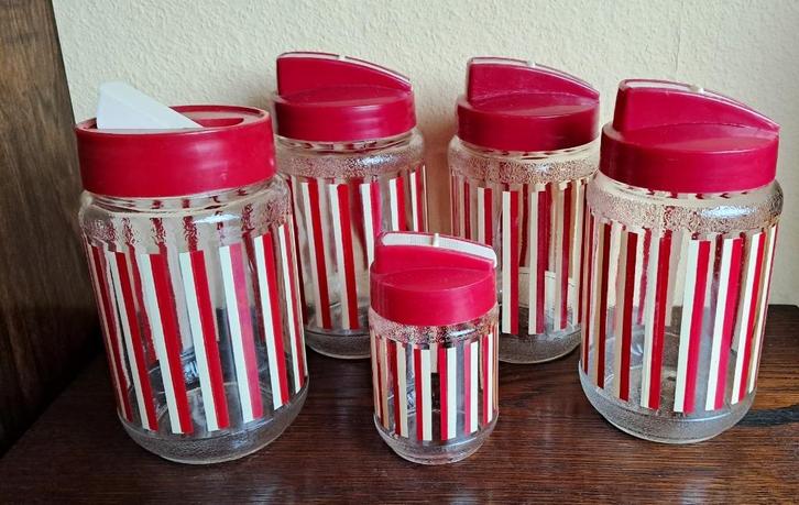 set van 5 glazen schenk-voorpotten jaren 60 - 70, Antiek en Kunst, Curiosa en Brocante, Ophalen of Verzenden