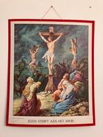 Religieuze prent / schoolplaat - Jezus sterft aan het kruis, Antiek en Kunst, Antiek | Religie, Ophalen of Verzenden