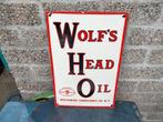 Emaille reclamebord Wolfs head oil, Verzamelen, Reclamebord, Gebruikt, Ophalen of Verzenden