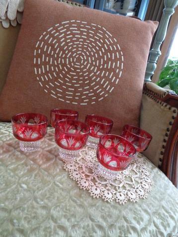6 Vintage Italiaanse Borrelglaasjes Rood Design ** Mimosa ** beschikbaar voor biedingen