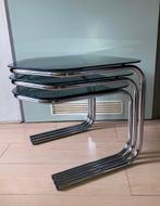 Smoked glass nest table; set van 3, Ophalen, Minder dan 50 cm, Zo goed als nieuw, Glas