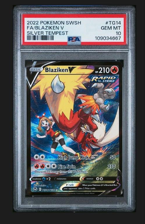 PSA 10 GEM MINT Blaziken V TG14, Hobby en Vrije tijd, Verzamelkaartspellen | Pokémon, Zo goed als nieuw, Losse kaart, Ophalen