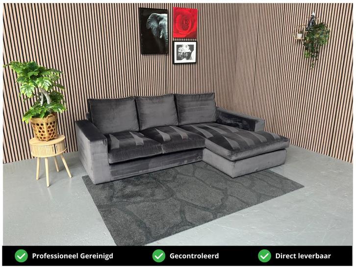GRATIS LEVERING Velvet Loungebank 260x170 REFURBISHED, Huis en Inrichting, Banken | Bankstellen, Zo goed als nieuw, Hoekbank, Vierpersoons of meer