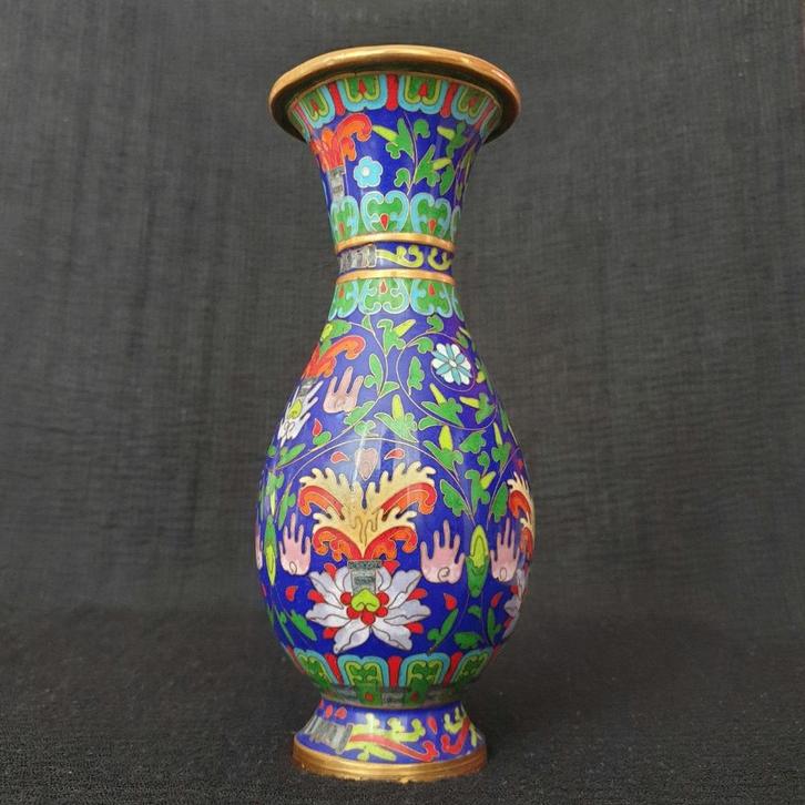 Vintage Cloisonne Vaas China, Brons, Hoogte 21cm, Antiek en Kunst, Antiek | Emaille, Ophalen of Verzenden