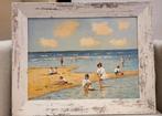 Olieverfschilderij, strandgezicht met spelende kinderen, Ophalen of Verzenden
