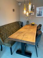 Massief eiken eettafel met bank en stoelen, Huis en Inrichting, Tafels | Eettafels, Ophalen, Gebruikt, 100 tot 150 cm, Eikenhout