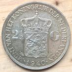 Nederland 2-1/2 gulden 1940 Wilhelmina Rijksdaalder zilver, Postzegels en Munten, Munten | Nederland, Ophalen of Verzenden, Koningin Wilhelmina