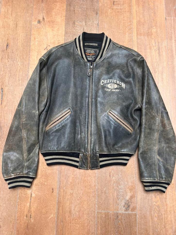 Vintage Chevignon Leren Varsity Collegejack Bruin XL, Kleding | Heren, Jassen | Winter, Gedragen, Maat 56/58 (XL), Bruin, Ophalen of Verzenden