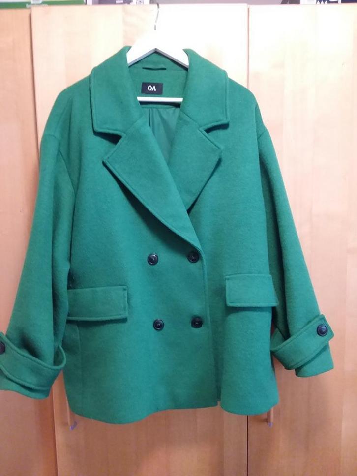Korte groene wollen mantel maat 48, Kleding | Dames, Jassen | Winter, Zo goed als nieuw, Maat 46/48 (XL) of groter, Groen, Ophalen of Verzenden