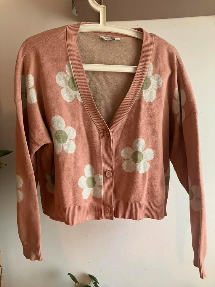 Vestje c&a roze bloemenprint wit groen retro vintage look M, Kleding | Dames, Truien en Vesten, Gedragen, Maat 42/44 (L), Roze