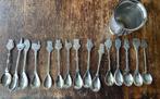 15 lepeltjes + zilfapleet lepelvaasje, Huis en Inrichting, Ophalen of Verzenden, Zo goed als nieuw, Rvs of Chroom